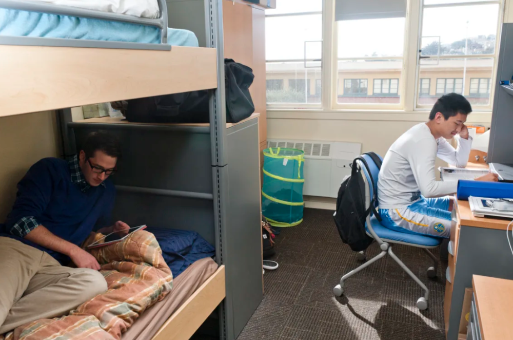 Students study in their dorm room