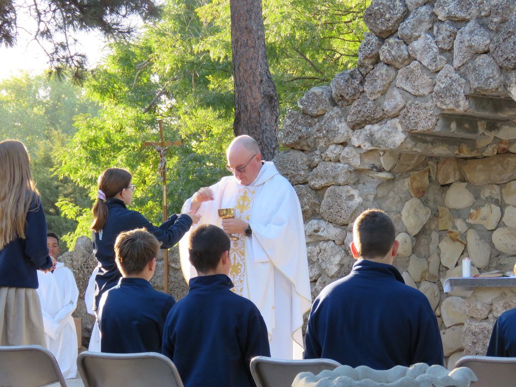 This was the first time this year students were able to enjoy the grotto for Mass.
